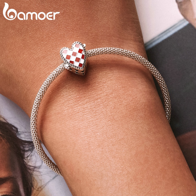 Phụ kiện làm vòng tay bạc 925 Bamoer mặt hình trái tim thời trang cho nữ