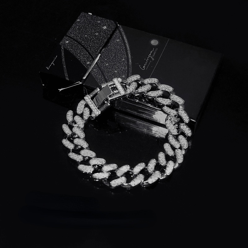 Vòng tay đôi đính kim cương Cuba hợp thời trang hip-hop độc đáo 19A1448