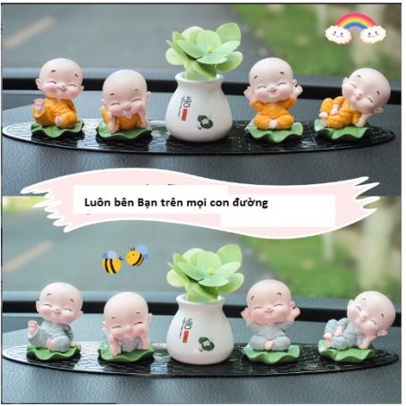 Set tiểu hoà thượng cực đáng yêu ngồi lá sen trang trí taplo Ô Tô, làm quà tặng- Dũng An shop
