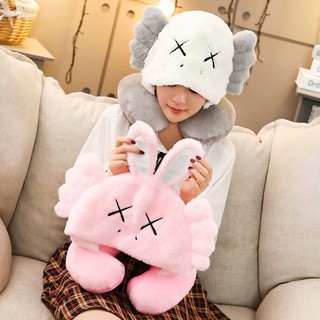 Gối Kê Cổ Hình Chữ U Có Mũ Trùm Đầu Họa Tiết Hoạt Hình Dễ Thương