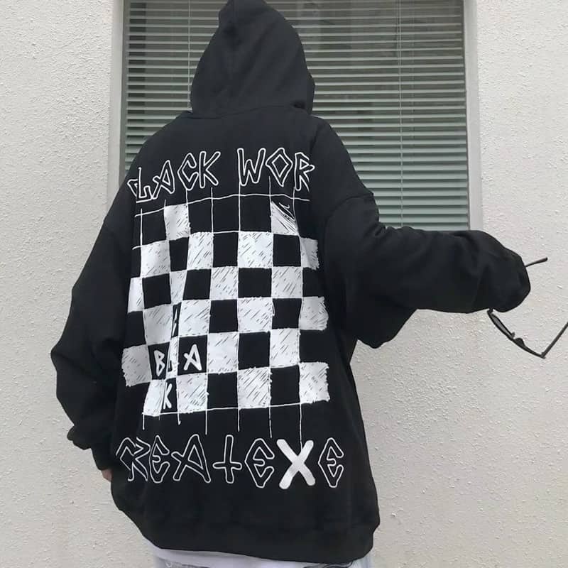 Hoodie Nỉ Bông BLACK WORK màu TRẮNG/ĐEN  Nam nữ unisex/Áo hoodie có mũ form rộng Jaystoree2