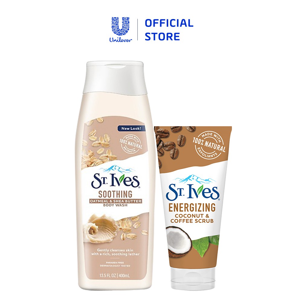 Combo Sữa rửa mặt tẩy tế bào chết St.Ives Cafe và Dừa 170g + Sữa tắm St.Ives Yến Mạch và Bơ 400ml