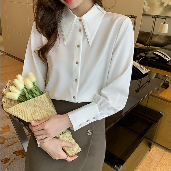 Áo Sơ Mi Vải Voan Satin Tay Dài Chống Nhăn Phong Cách Hàn Quốc