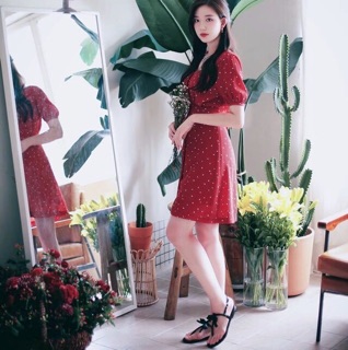 Đầm Bi Đỏ Nút Trước V2
