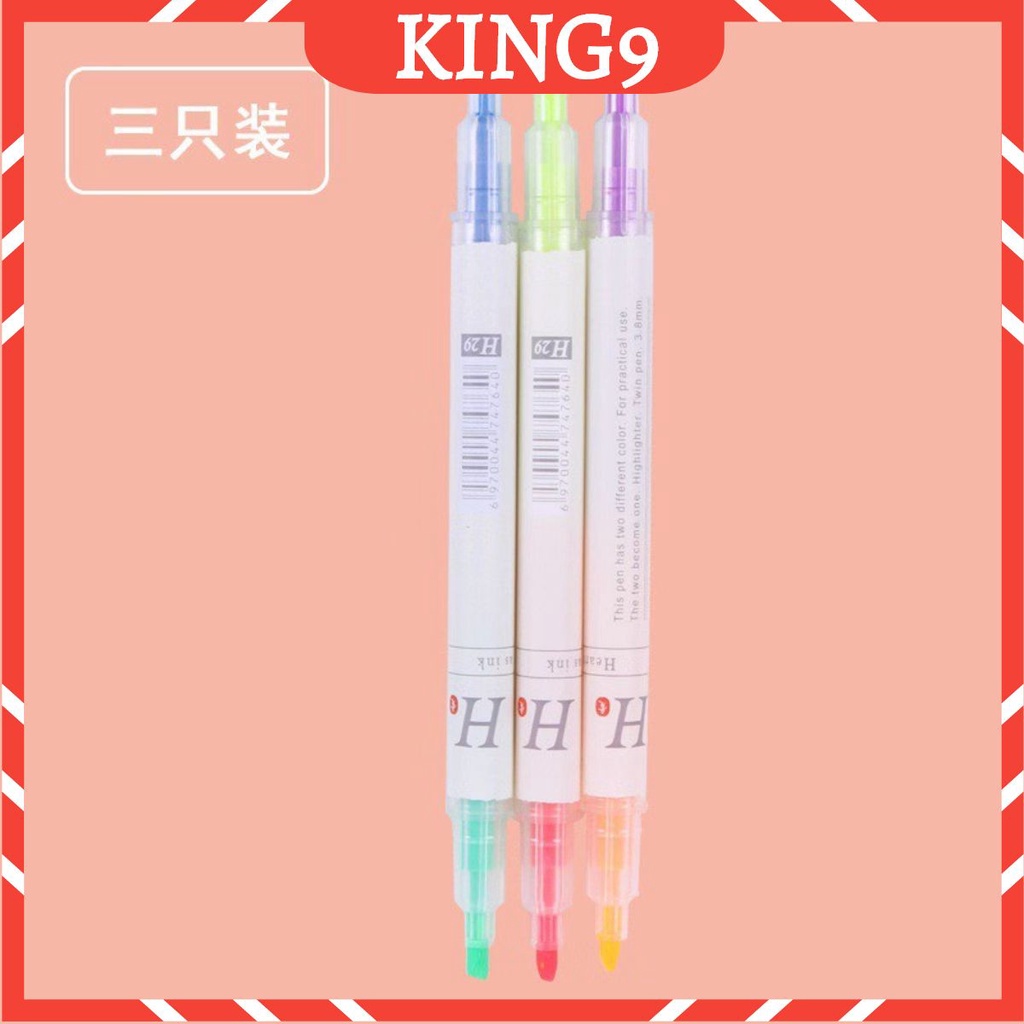 Set 3 bút đánh dấu 2 đầu Markers 6 màu (dupe midliner) KING9