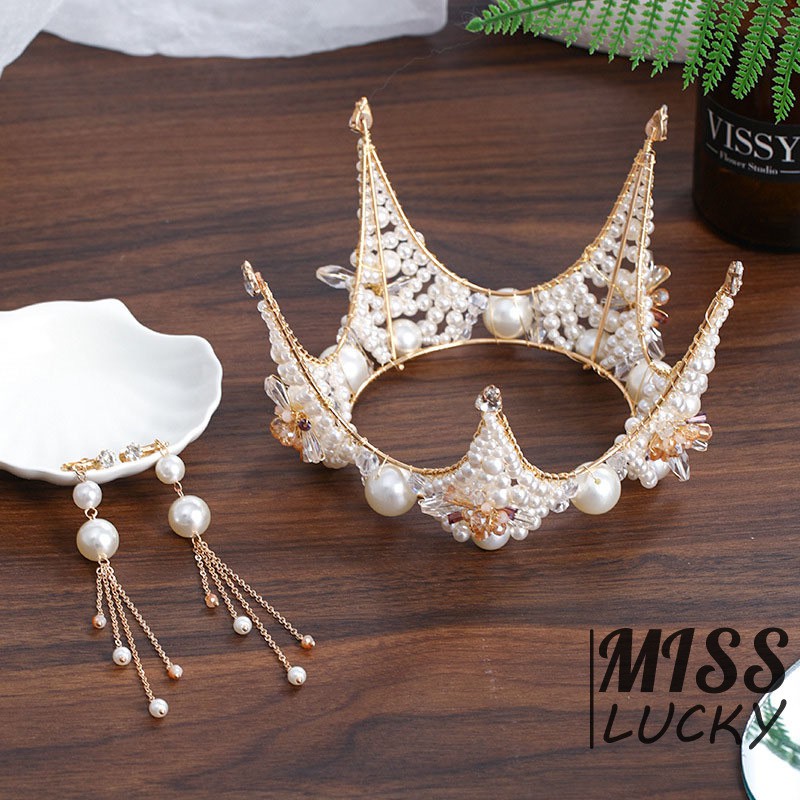Set Vương Miện Và Khuyên Tai Thời Trang Sang Trọng Cho Nữ