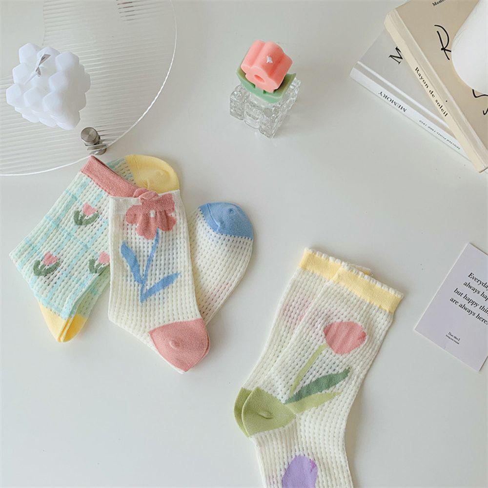Tất Cotton Họa Tiết Hoa Tulip Nhiều Màu Sắc Thời Trang Cho Nữ