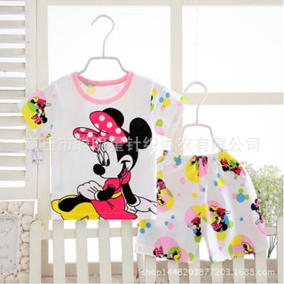 Bộ hè cotton cho bé gái hình chuột micky