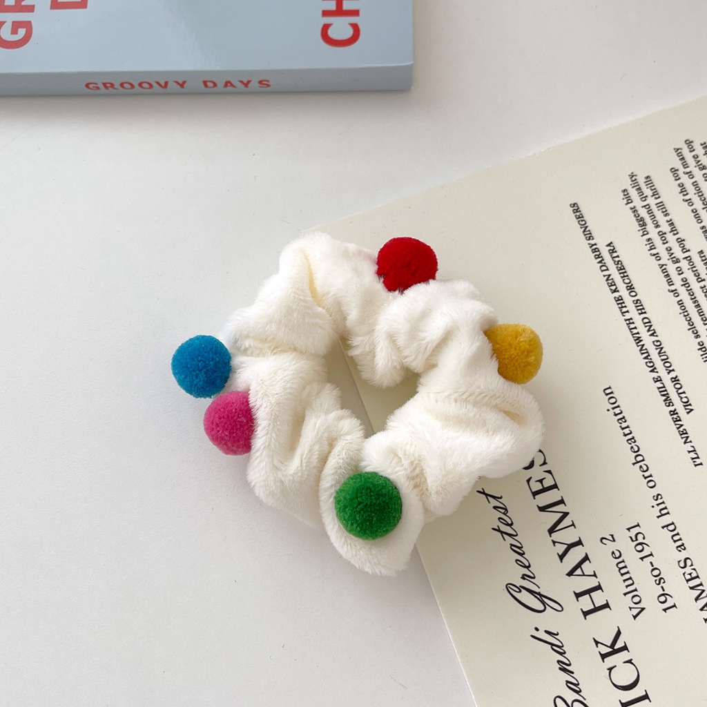 Dây buộc tóc đính bóng xù màu sắc ngọt ngào thời trang Hàn Quốc cho nữ