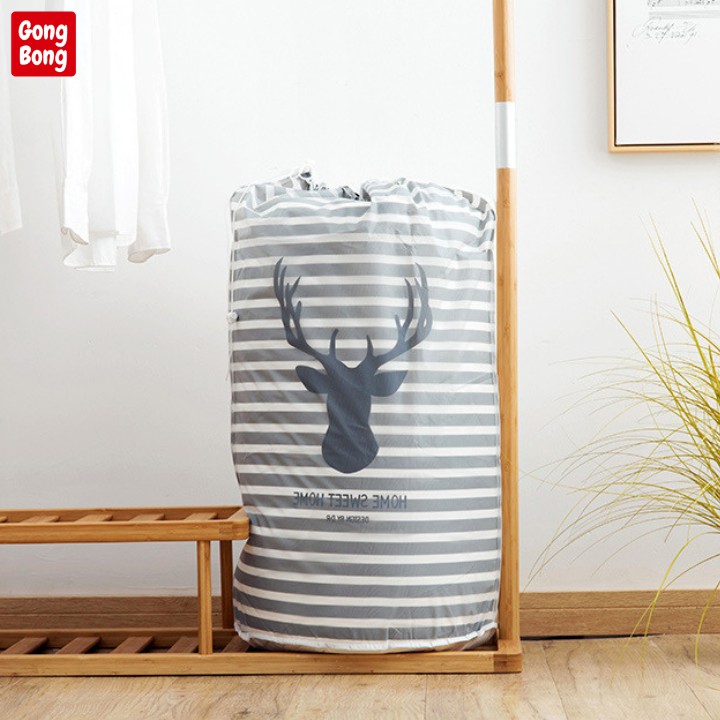 Túi đựng chăn màn quần áo 135l chống thấm nước hình thú cute có dây rút túm miệng cất trữ đồ tiện lợi