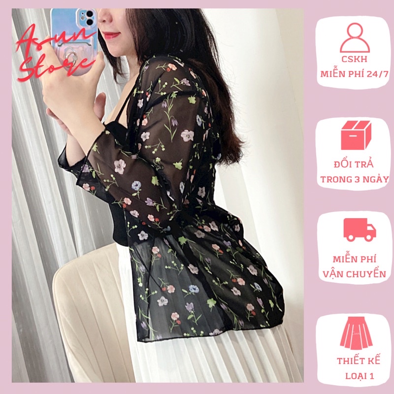 Áo Cardigan khoác mỏng voan hoa tay lỡ👘 Clip + Ảnh thật 👘 áo khoác dáng kimono chất tơ mịn