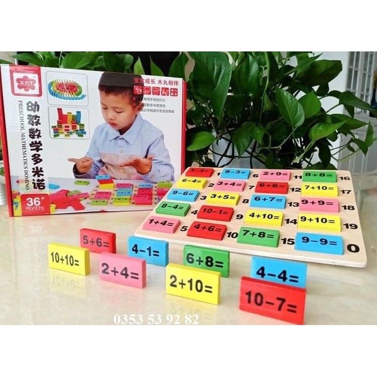 [CÓ QUE TÍNH] Đồ chơi Domino 110 quân bằng gỗ kèm que tính [Domino toán học - Ghép hình - Bộ xếp hình cho bé]