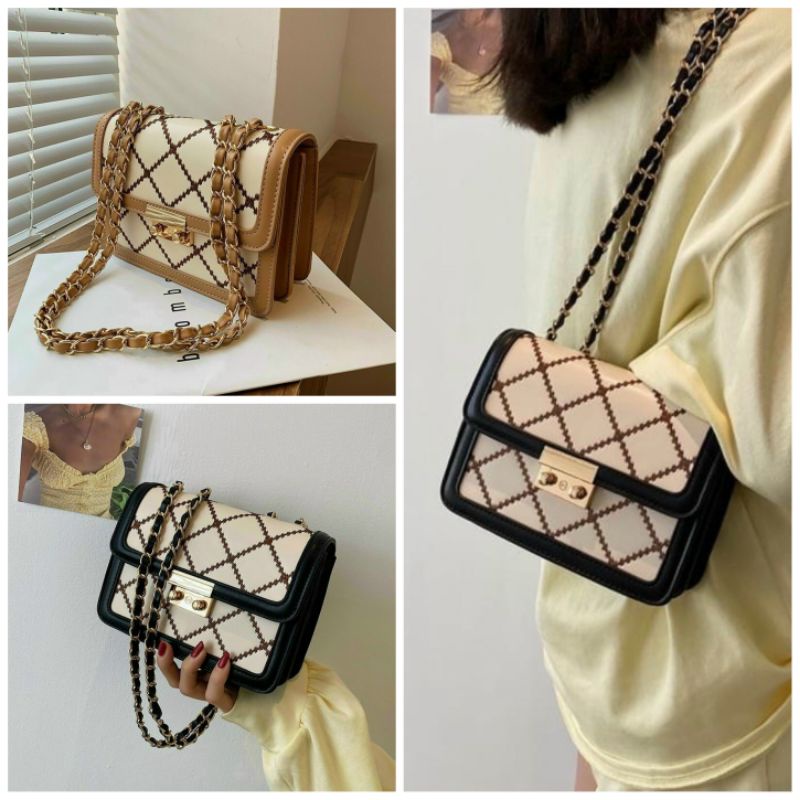 [ Bán Sỉ ] Túi Xách Nữ Đeo Chéo - Miu Trần Trám Caro Chéo - Size 22cm