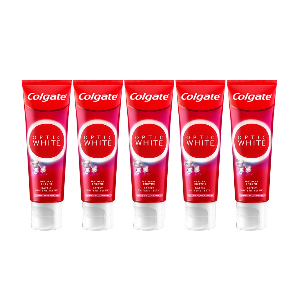 Bộ 5 Kem Đánh Răng Colgate trắng răng Optic White hương đào từ enzyme tự nhiên 80g