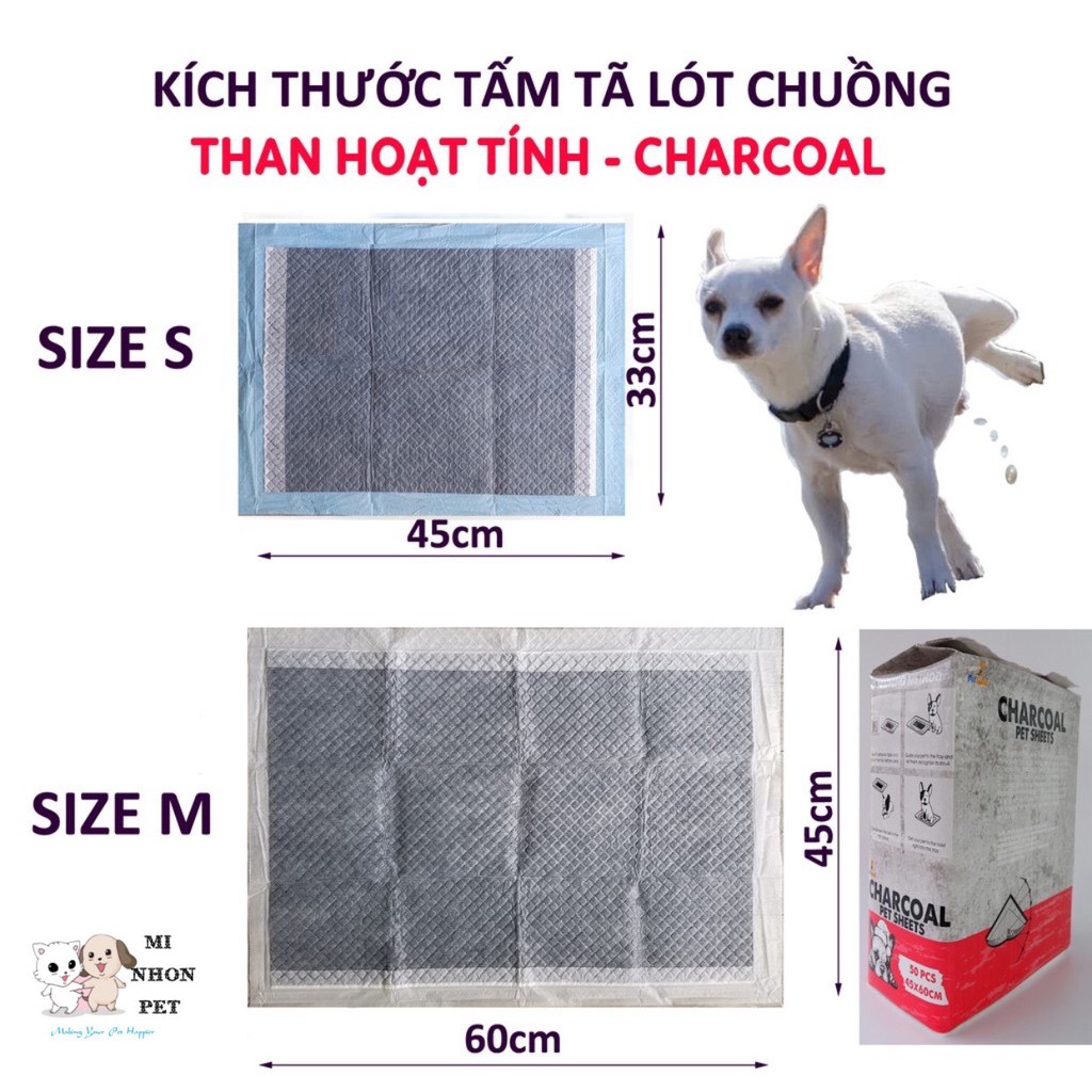 Thảm lót chuồng cho chó mèo thú cưng, lót lồng khay vệ sinh, sàn xe Charcoal than carbon hoạt tính cỡ S 33x45, M 45x60