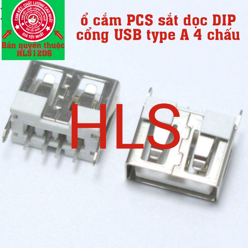 Ổ cắm gắn PCB sắt dọc DIP công USB type A 4 chấu