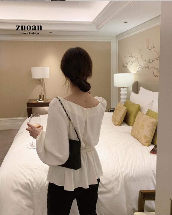 SUXI Áo Sơ Mi Tay Dài Cổ Chữ V Màu Trơn Thiết Kế Đơn Giản Phong Cách Hàn Quốc