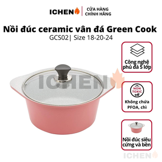 Nồi bếp từ đúc vân đá đúc chống dính Ceramic hồng pastel Green Cook GCS02