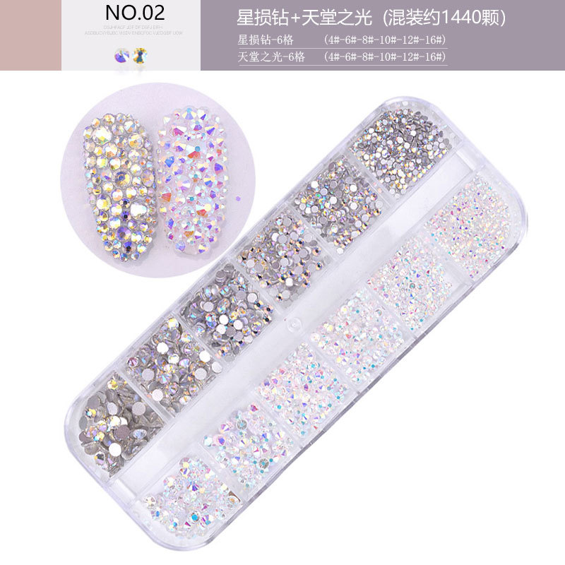 1440 Pcs/ Box 3D Rhinestones Nail Art Decoration/ Mixed Colors Nail Flat Diamond Stickers/ DIY Crystal Glitter Manicure Charms
