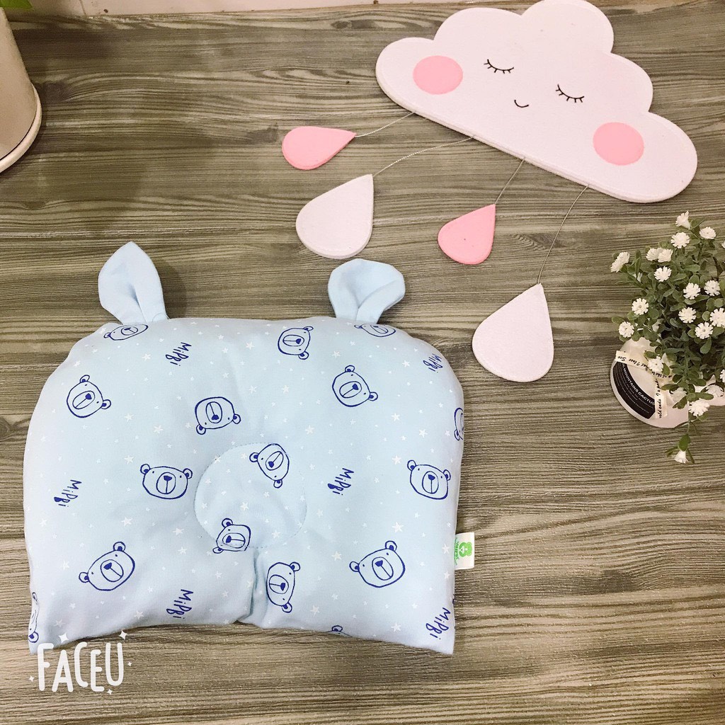 Gối lõm Mipbi chống bẹp đầu 100% Cotton HÀNG CAO CẤP Gối lõm sơ sinh thấm hút mồ hôi