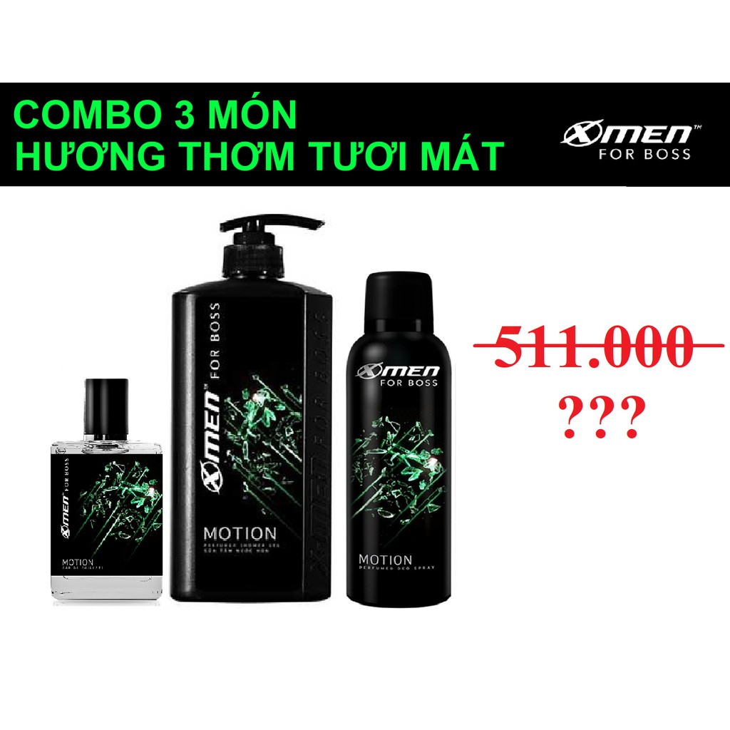 Combo 3 món: Nước hoa, Dầu gội 650gr,  Xịt toàn thân 150ml Xmen for boss