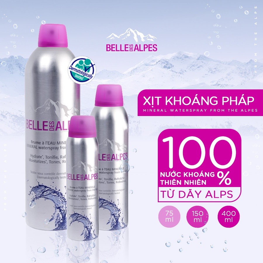 Xịt khoáng Belle Des Alpes Mineral Waterspray 3 size 75, 150, 400ml