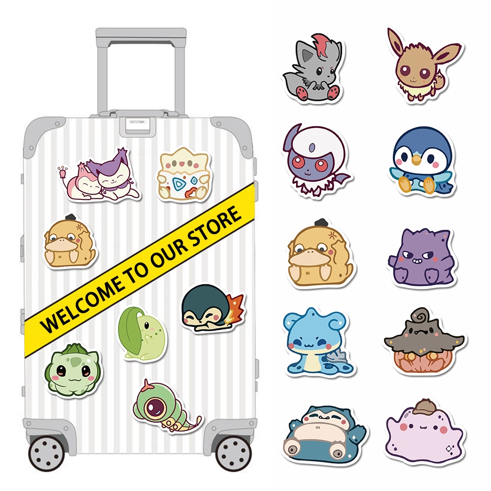 50 miếng dán phong cách Pokémon phiên bản Q dễ thương chống nước trang trí sổ tay/laptop