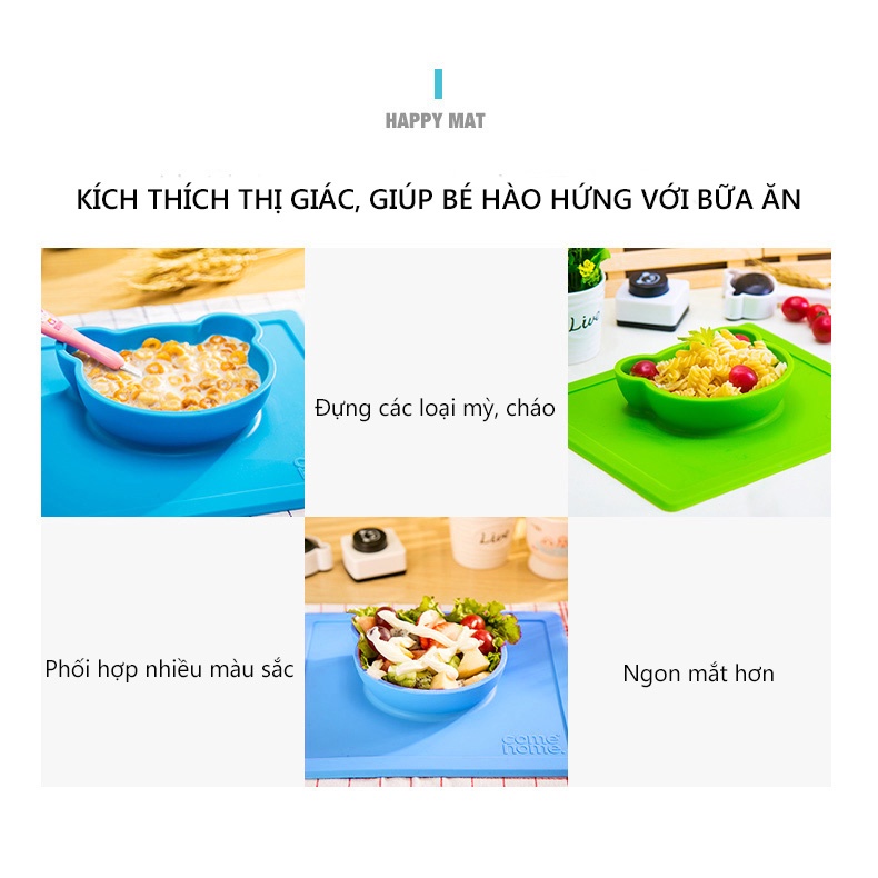 Bộ đồ ăn trẻ em silicone cấp thực phẩm Đĩa ăn  Bát ăn sáng Bộ đồ ăn cho trẻ em Thìa trẻ em ăn dặm chống trượt dễ cầm luy
