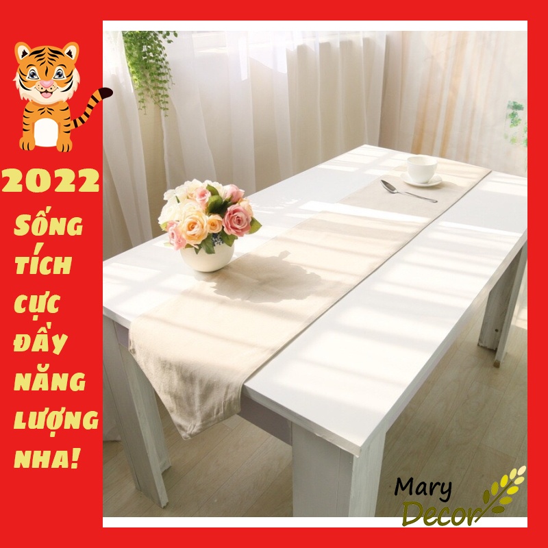 Khăn runner, khăn trải giữa bàn, khăn trải bàn linen be trơn KR-X08