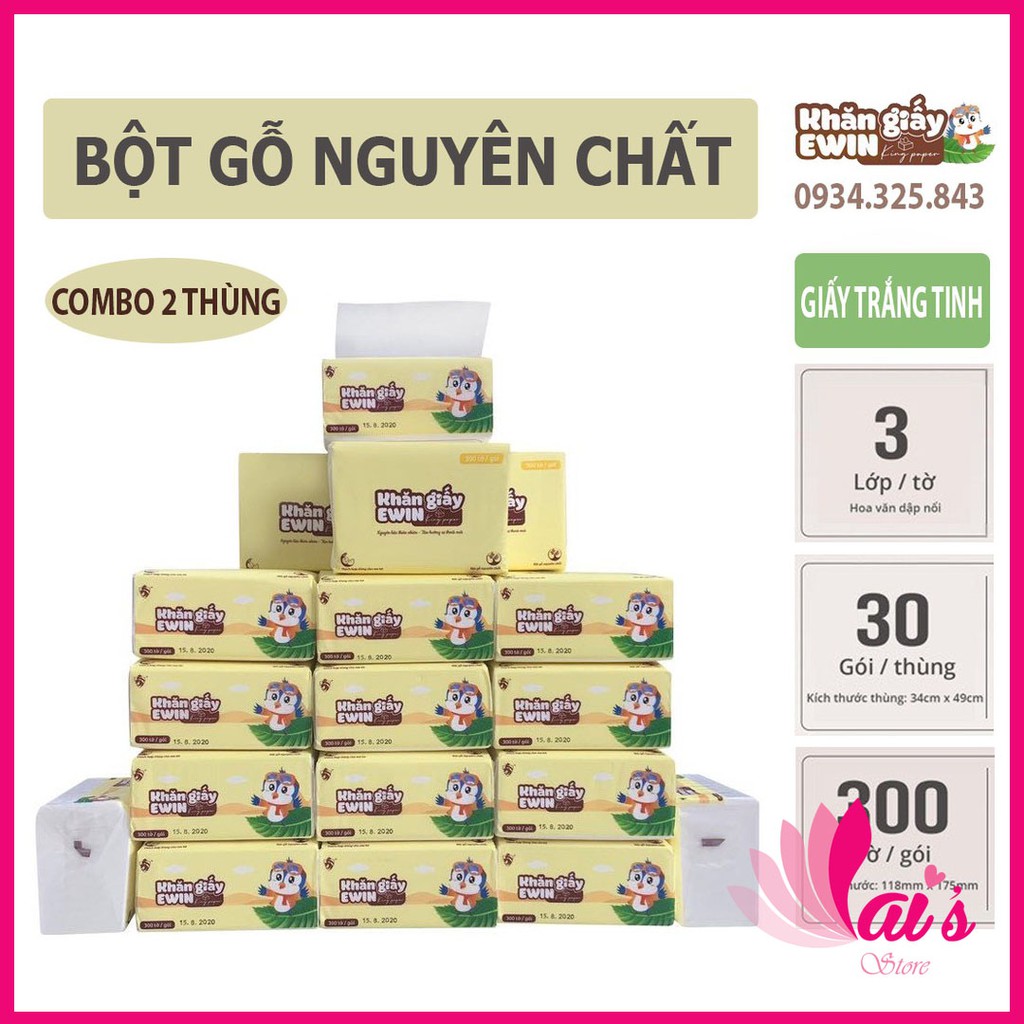 Thùng 30 gói giấy ăn bột gỗ siêu mịn màng Ewin &amp; Sipiao