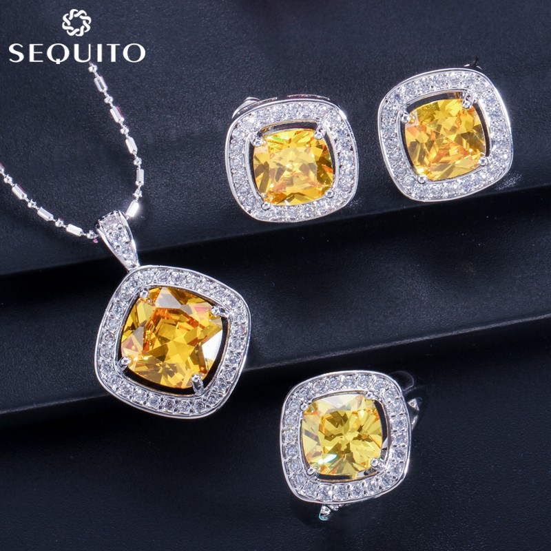 Sequito Bộ Trang Sức 3 Món Mạ Bạc Đính Đá Zircon Dễ Thương Cho Nữ j014