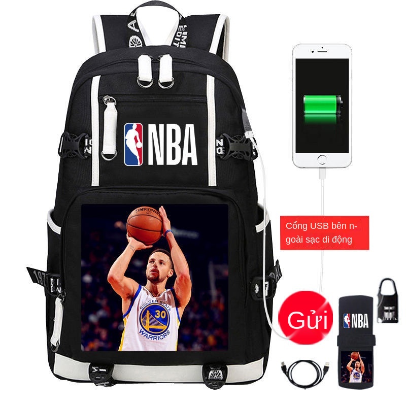 ✾☬NBA Basketball Curry Schoolbag Lakers James Kobe Ba lô số 24 Ba lô cặp đôi sinh viên nam và nữ