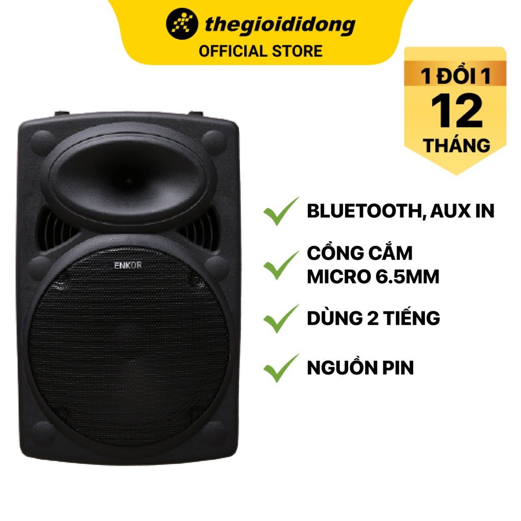 Loa Kéo Bluetooth Karaoke Enkor L1218K Đen 16W Đầu AUX in - Chính hãng, BH 12 tháng