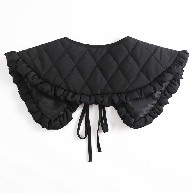 Yoioi Khăn Choàng Cổ Dày Dặn Có Đệm Chần Bông Họa Tiết Kẻ Sọc Phối Bèo Mùa Đông Phong Cách Hàn Quốc Cho Nữ