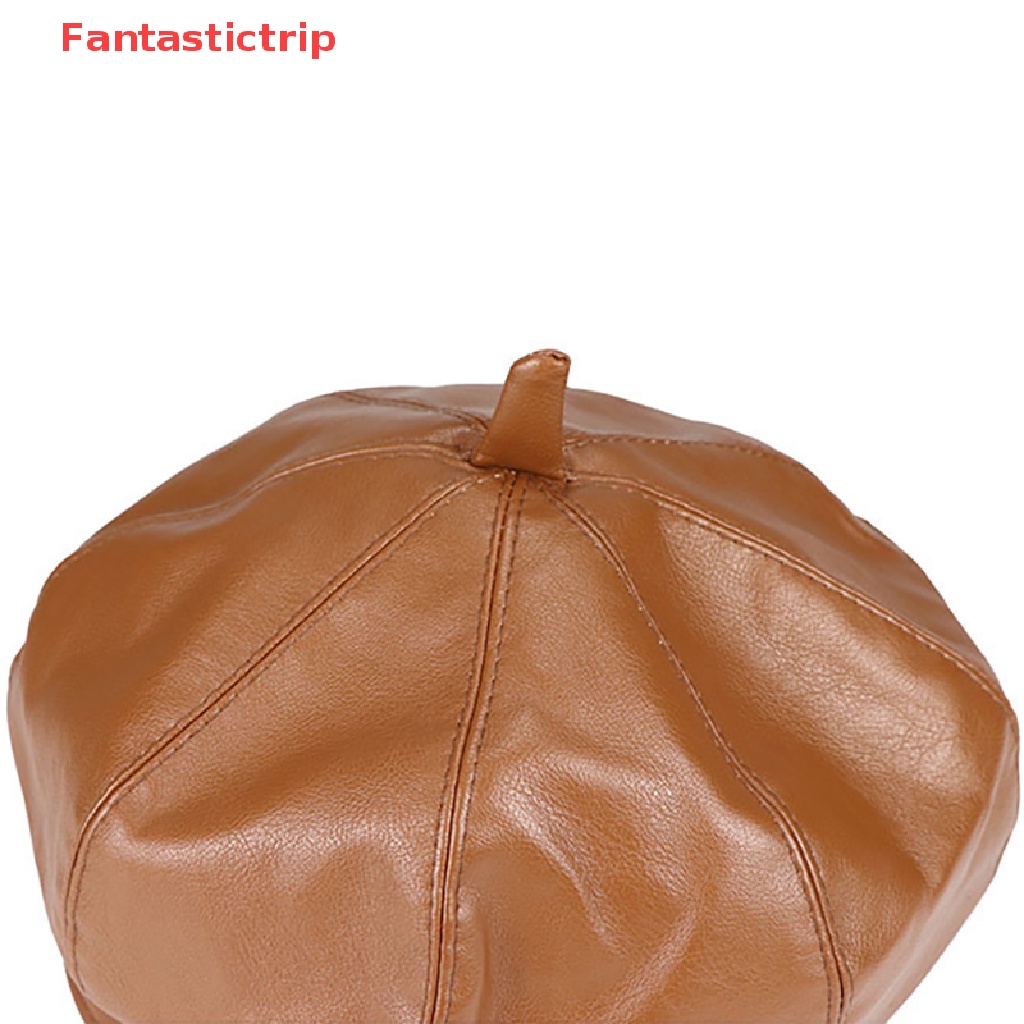 [Fantastictrip] Mũ Nồi Da PU Màu Đỏ / Trắng In Chữ Phong Cách Họa Sĩ Anh Quốc Cổ Điển Thời Trang Thu Đông Mới