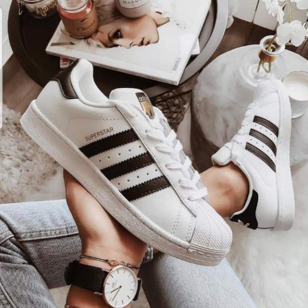 Giày Thể Thao Adidas Super Star Đen Trắng, Sneaker Sò Da Cao Cấp Hot Nhất Full Size
