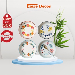 Đĩa sứ lòng sâu họa tiết hoa lá 4 mùa phong cách Nhật đựng đồ ăn, salad fiore