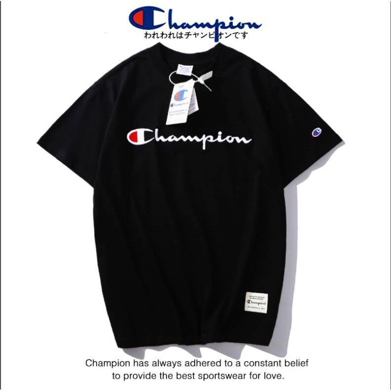 Áo thun cotton ngắn tay thêu chữ Champion