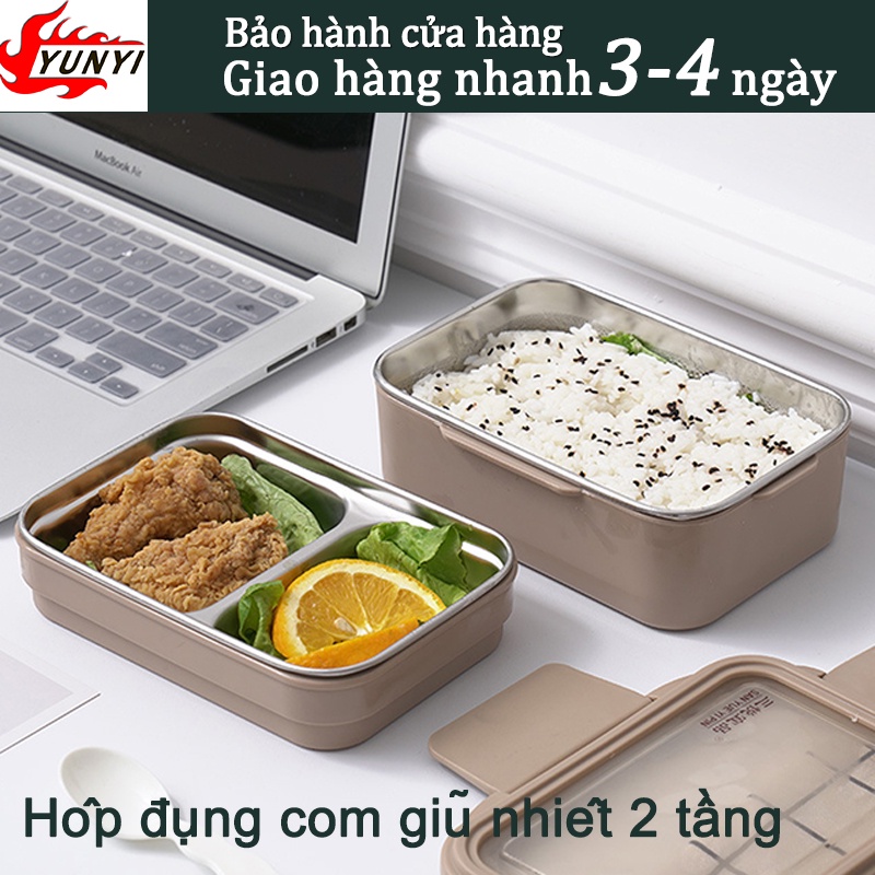Hộp đựng cơm giữ nhiệt 2 tầng 3 ngăn , hộp cơm văn phòng,hộp Đựng xơm văn phòng ruột INOX cao cấp,dùng được vi sóng