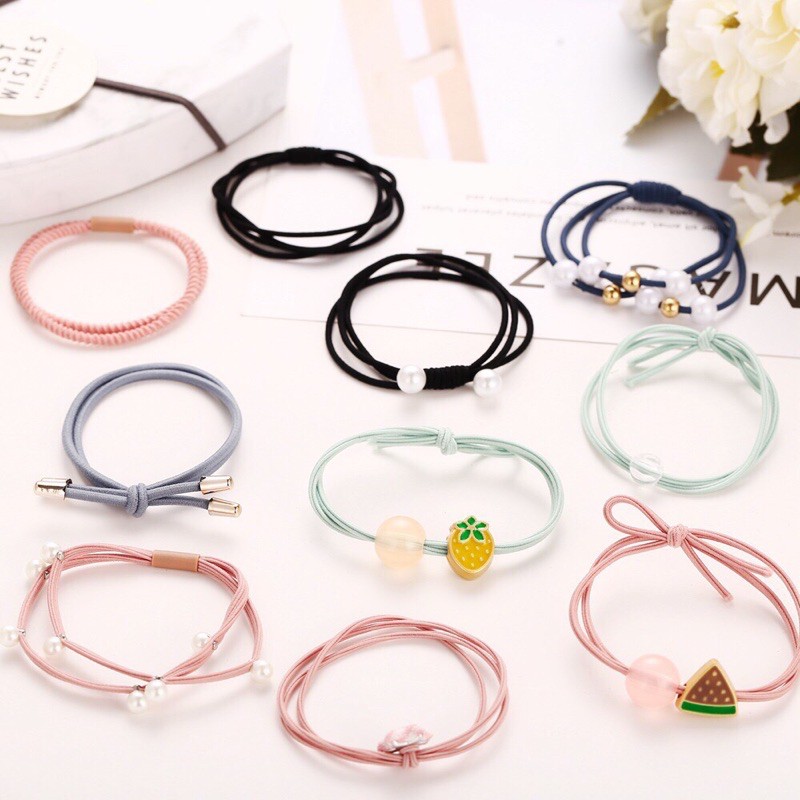 Combo 10 dây thun cột tóc, chun buộc tóc xinh xắn dễ thương