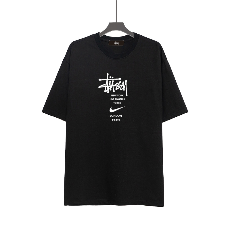 STUSSY Áo thun tay ngắn cổ tròn dáng rộng chất liệu cotton ST1#