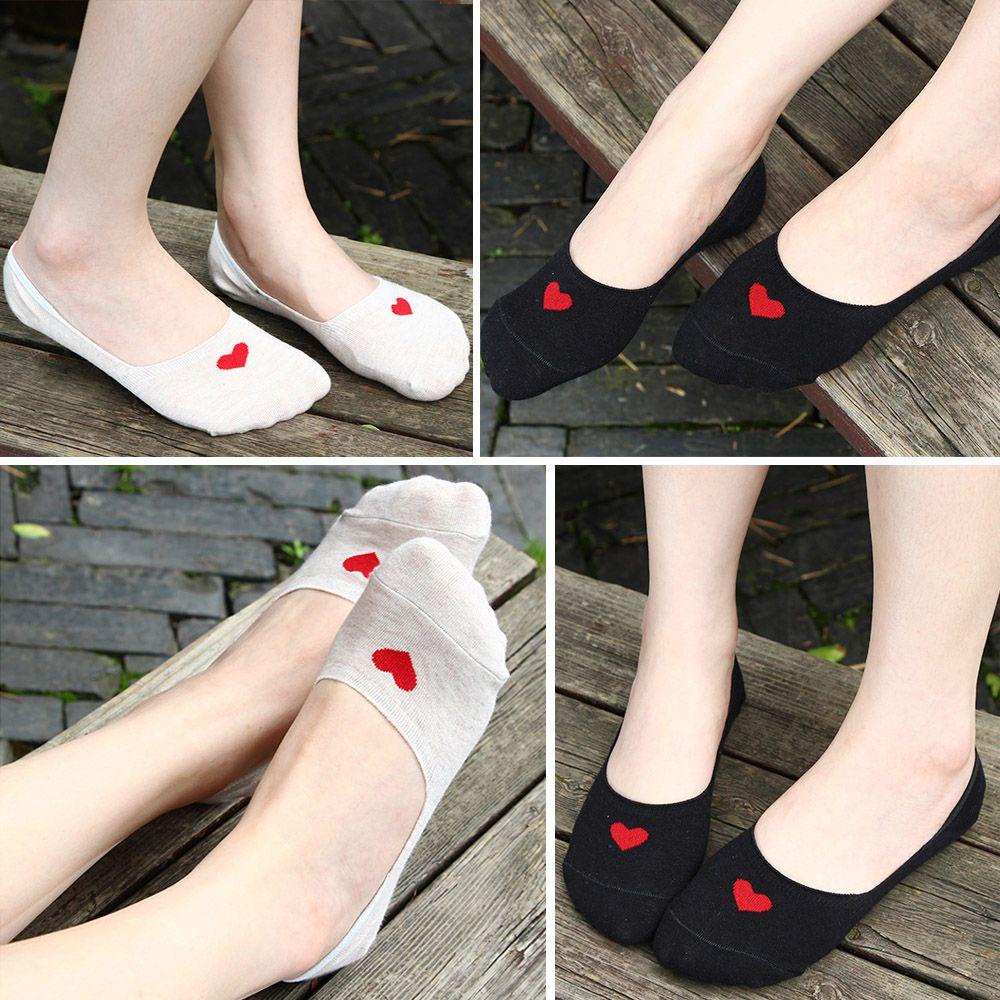 Set 5 Đôi Vớ Cổ Thấp Chất Liệu Cotton Họa Tiết Trái Tim Thời Trang