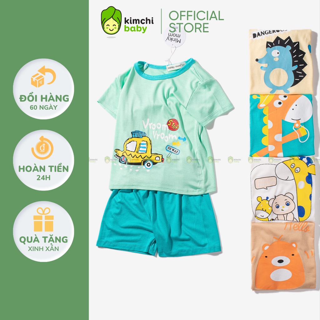 Bộ Cộc Tay Cho Bé Trai, Bé Gái MinkyMom Vải Thun Lạnh Hoạ Tiết Nhím Xanh, Bộ Quần Áo Trẻ Em Mặc Nhà MKM2234