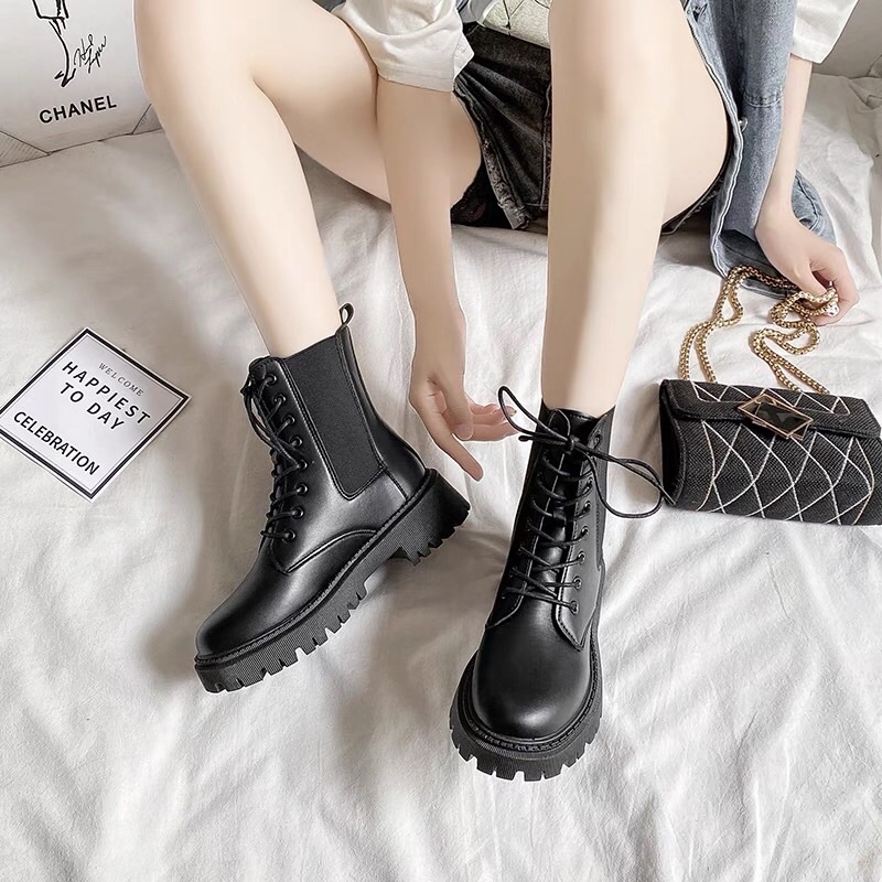 Giày bốt nữ cổ lửng phong cách Hàn Quốc - boots nữ đế cao 2 màu da | BigBuy360 - bigbuy360.vn