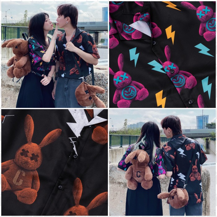 Áo sơ mi tay ngắn họa tiết BAD RABBIT tay lỡ, FORM UNISEX| CHUẨN CAO CẤP 1:1
