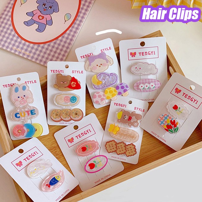 Bộ Kẹp Tóc Bằng Acrylic Hình Thỏ / Hoa / Đám Mây Kiểu Hàn Quốc Ngọt Ngào Cho Bé Gái