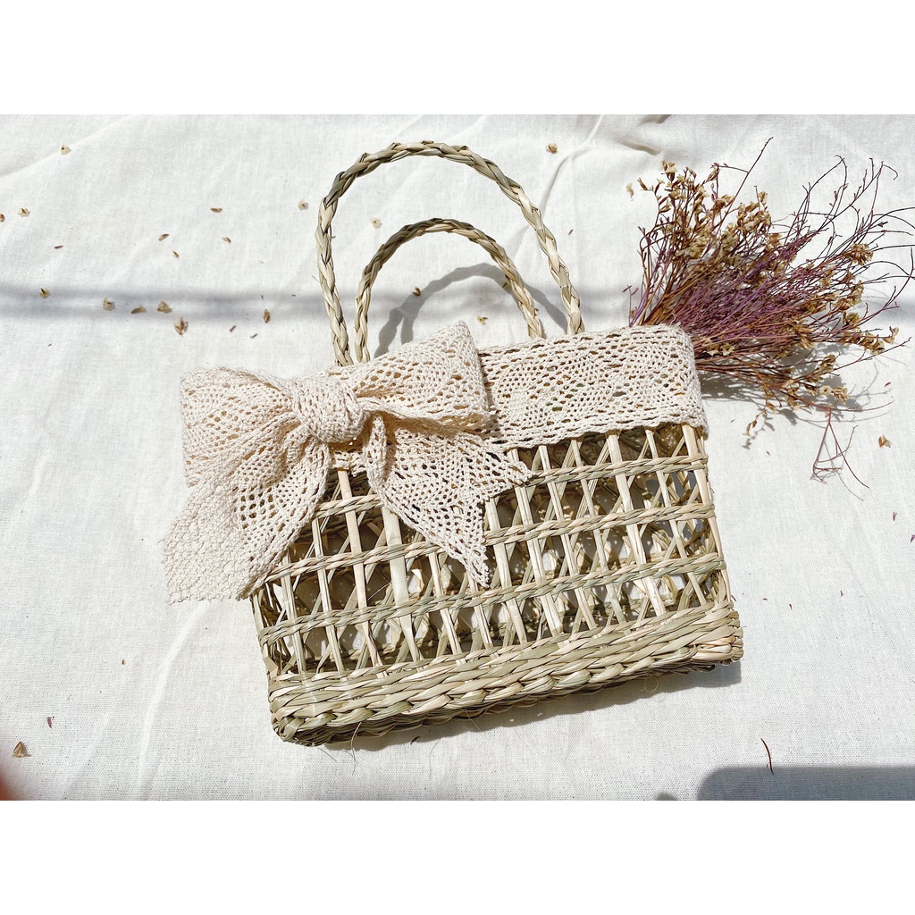 Túi Cói Lục Bình Mini Handmade Đi Biển Phong Cách Vintage