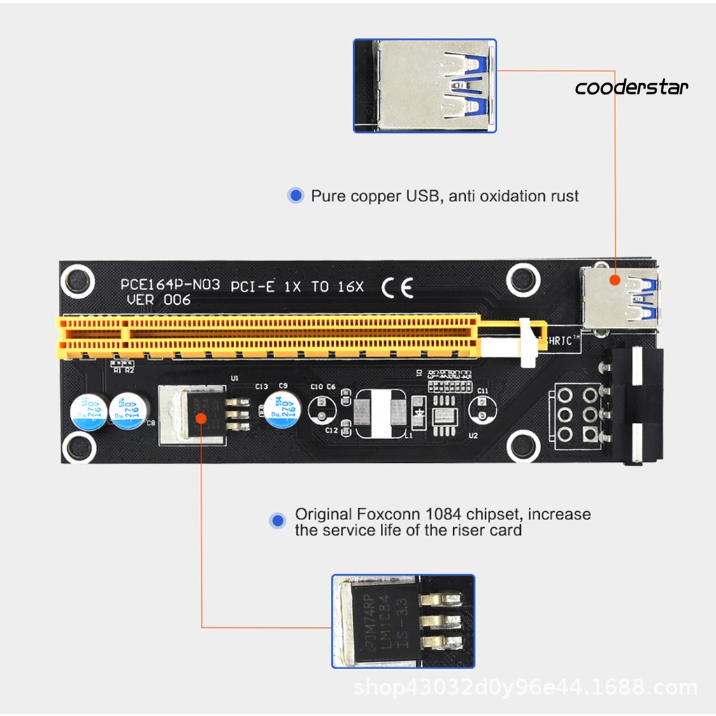 Card mở rộng DN-PJ Ver006 USB 3.0 PCI-E 1X sang 16X GPU cho máy tính