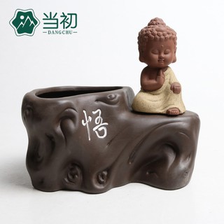 Chậu Hoa Bằng Gốm Nhiều Màu Sắc Hình Chú Tiểu Dễ Thương