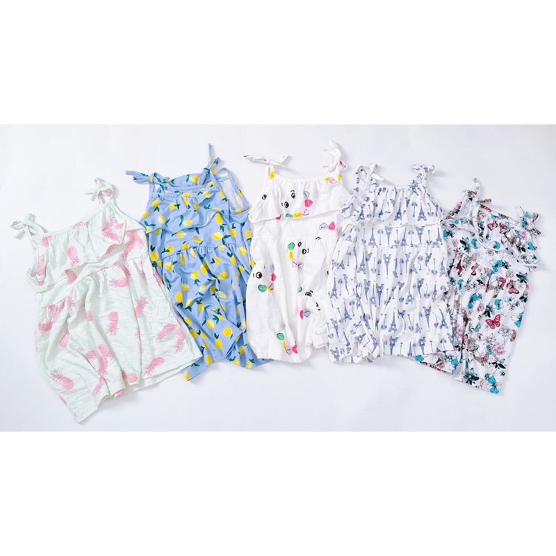 Váy maxi 2 dây bèo ngực bé gái chất cotton mát